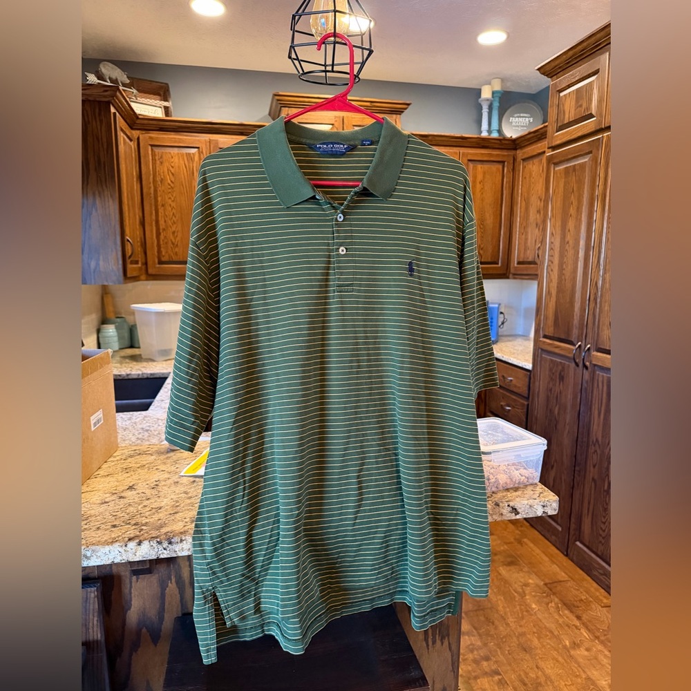Polo Golf by Ralph Lauren Olive Striped Polo - Size XL